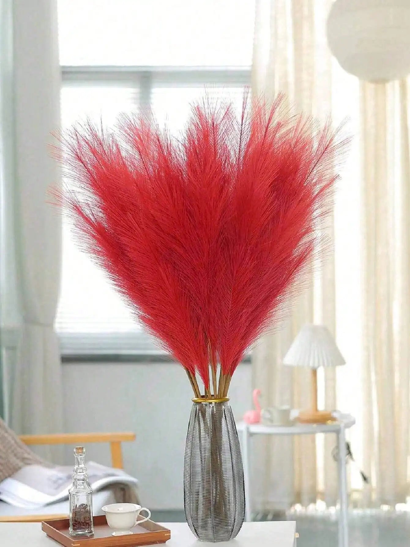 5/10/20pcs Red Artificial Reeds,55cm/21.65in Tall Plush Faux Grass,Large General Pampas Tree Branches,Wedding Party Decoration