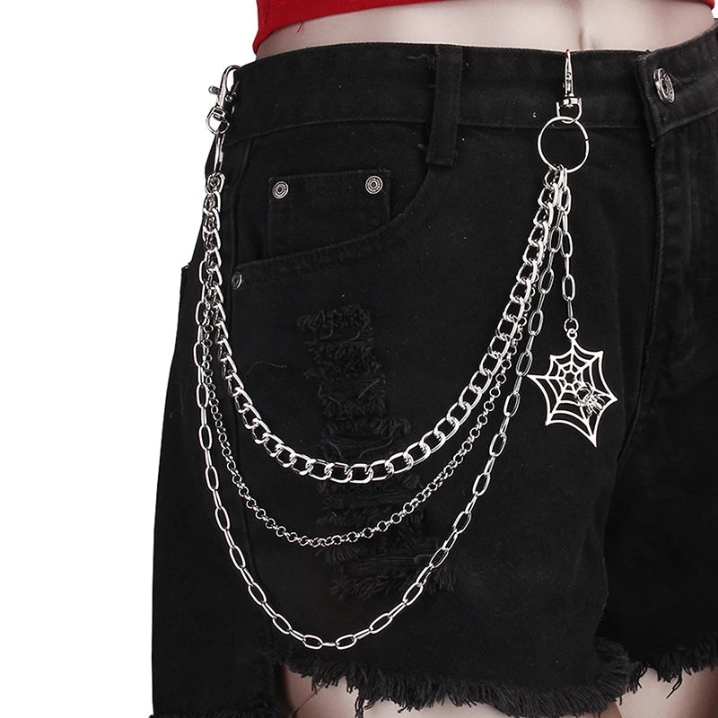 For Men Women Accessories Gifts Fashion Punk Metal Waist Chain Hip Hop Spider Web Pendant Jeans Chain