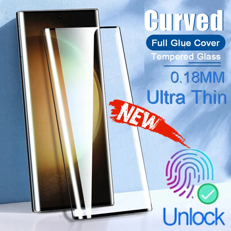 Fingerprint Unlock Full Glue 0.2mm Tempered Glass For Samsung Galaxy S25 S24 S23 S22 S21 S20 Plus Note 20 Ultra Screen Protector