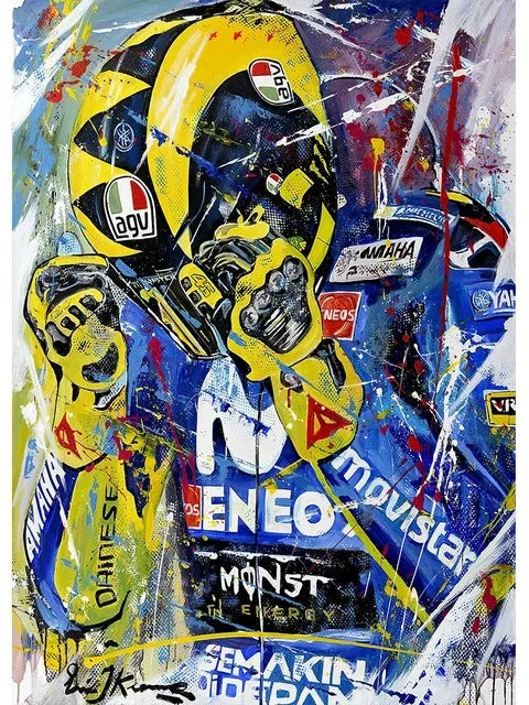 Valentino Rossies Motorcycle Racer Poster Sports Car Racer Portrait Prints Canvas Painting Wall Art for Home Living Room Decor