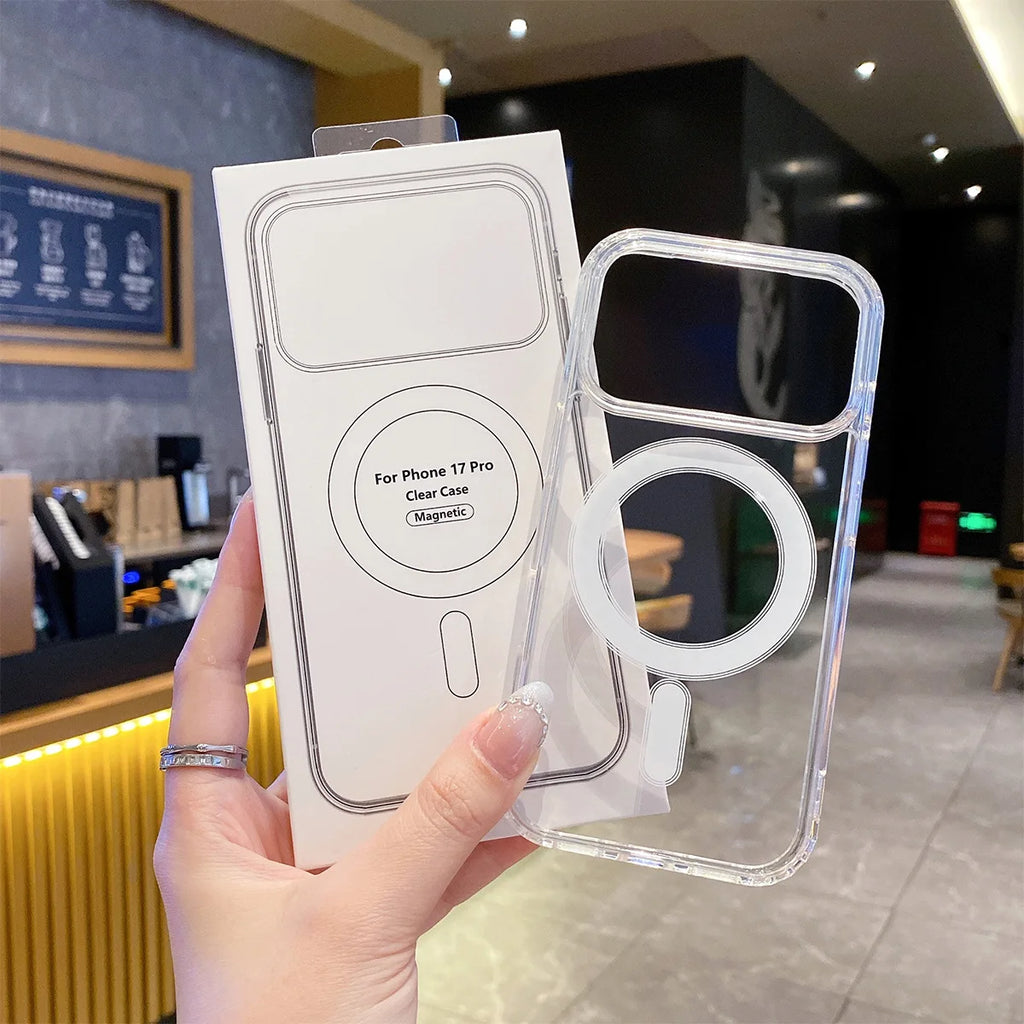 Transparent Original Magnetic Magsafe Phone Case for iPhone 17 Air 16 Pro Max 15 14 13 12 11 Boxed Shockproof Protective Cover