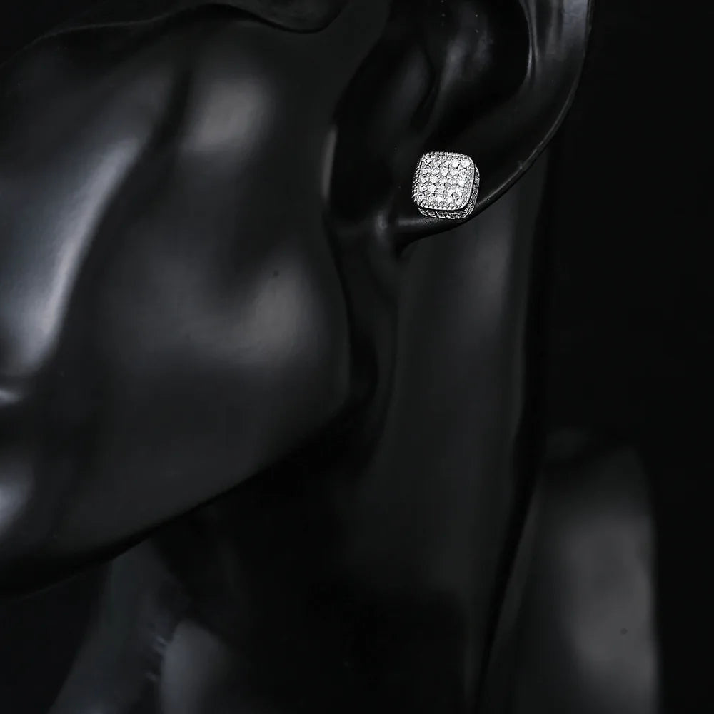 Trendy Square-shaped Men Cool Hip Hop Style Stud Earrings with  Zirconia Perfect Men's and Women's Rock Jewelry Accessories