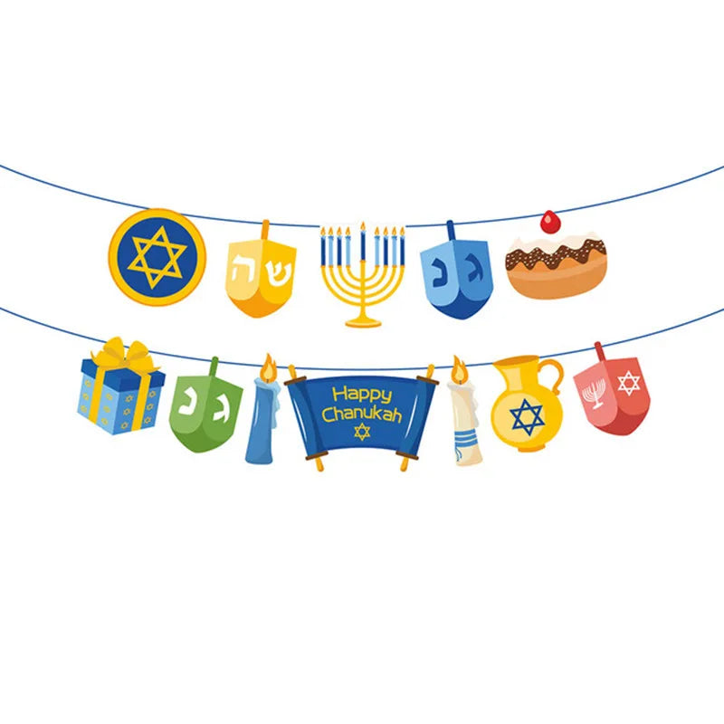 Jewish Hanukkah Balloon Banner Supplies Chanukah Disposable Tableware Cup Plate Napkins Happy Chanukah Festival Party Decoration