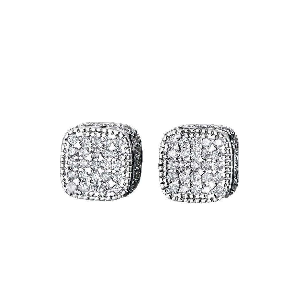 Trendy Square-shaped Men Cool Hip Hop Style Stud Earrings with  Zirconia Perfect Men's and Women's Rock Jewelry Accessories