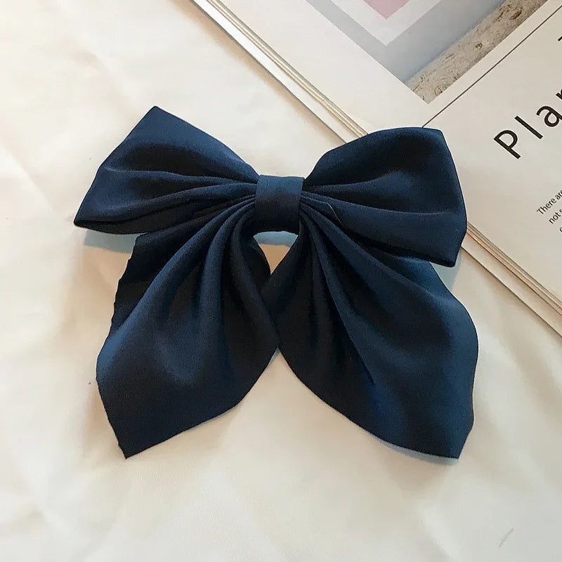 Solid Color Satin Bowknot Hair Clips For Girls Sweet Bow Women Hairpins Butterfly Barrettes Duckbill Clip Kids Hair Accessories