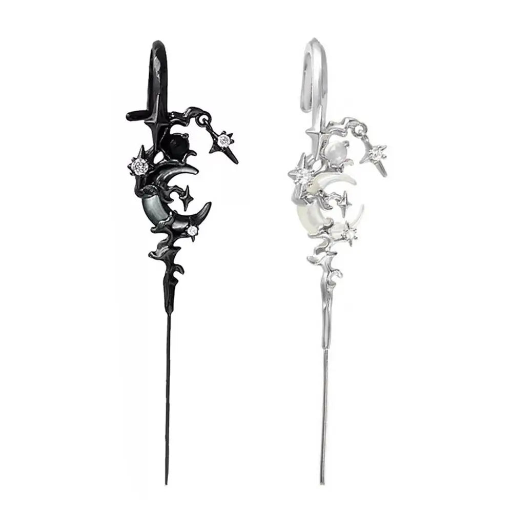 1pcs Stars Moon Ear Studs Diamond Setting Ear Crochet Perforation Earrings Punk Ear Hook Goth Sword Earrings Jewelry Accessorie