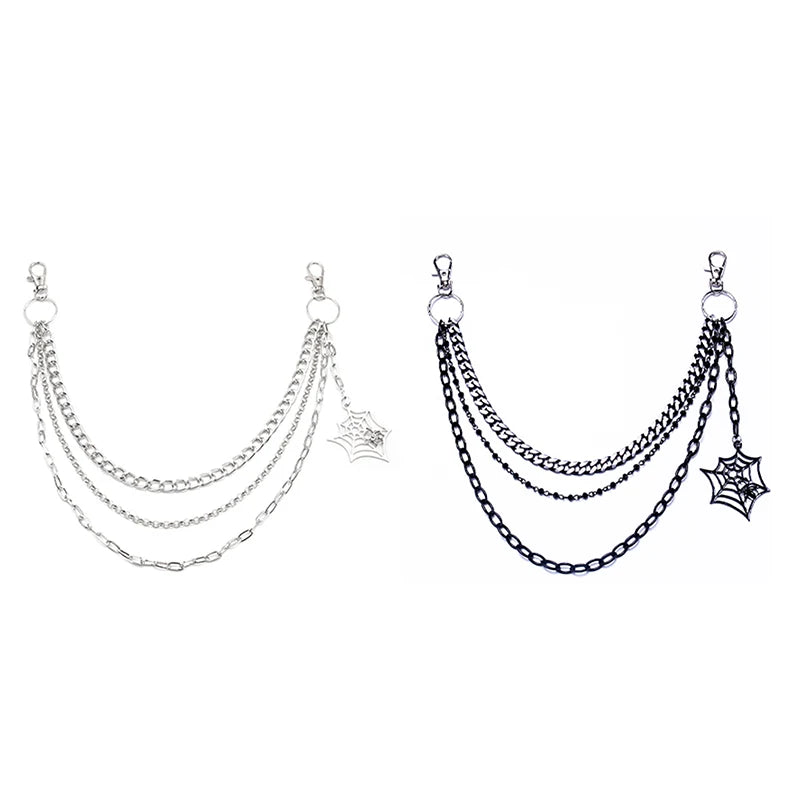 For Men Women Accessories Gifts Fashion Punk Metal Waist Chain Hip Hop Spider Web Pendant Jeans Chain