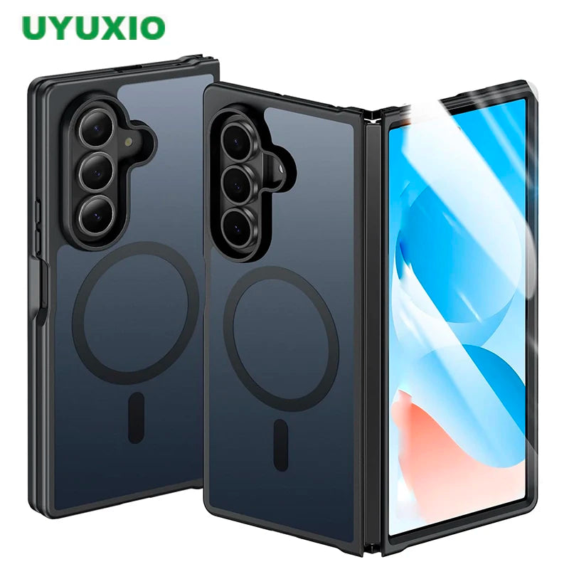 UYUXIO Magnetic Wireless Charging Mobile Phone Case for Samsung Galaxy Z Fold 7 Cases Slim Rugged Translucent Cover with Magnet