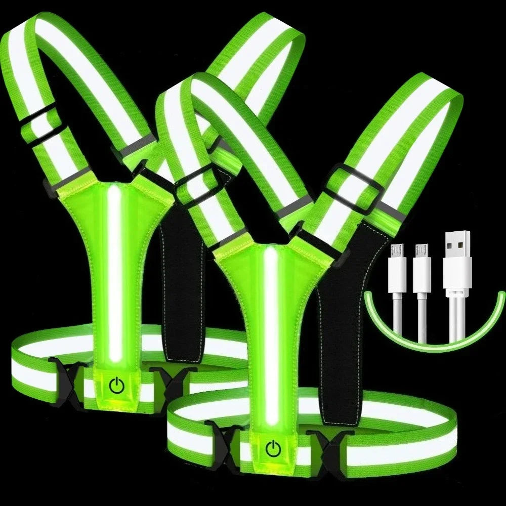 LED Running Vest USB Rechargeable Reflective Glowing Reflector Straps High Visibility Night Running Riding Clothing Elastic Band